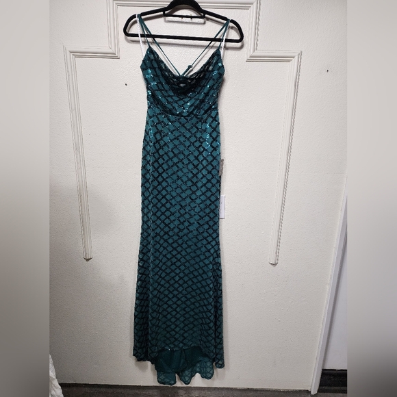 Lulus Stop and Glow Emerald Green Sequin Cowl Neck Maxi Dress S Wedding Party - Picture 7 of 12